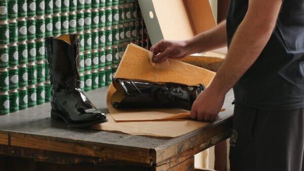 Boot being wrapped in paper